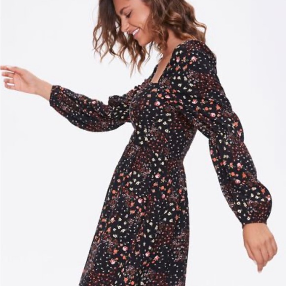 Forever 21 Bohemian Black and Orange Floral Dress - Picture 2 of 10